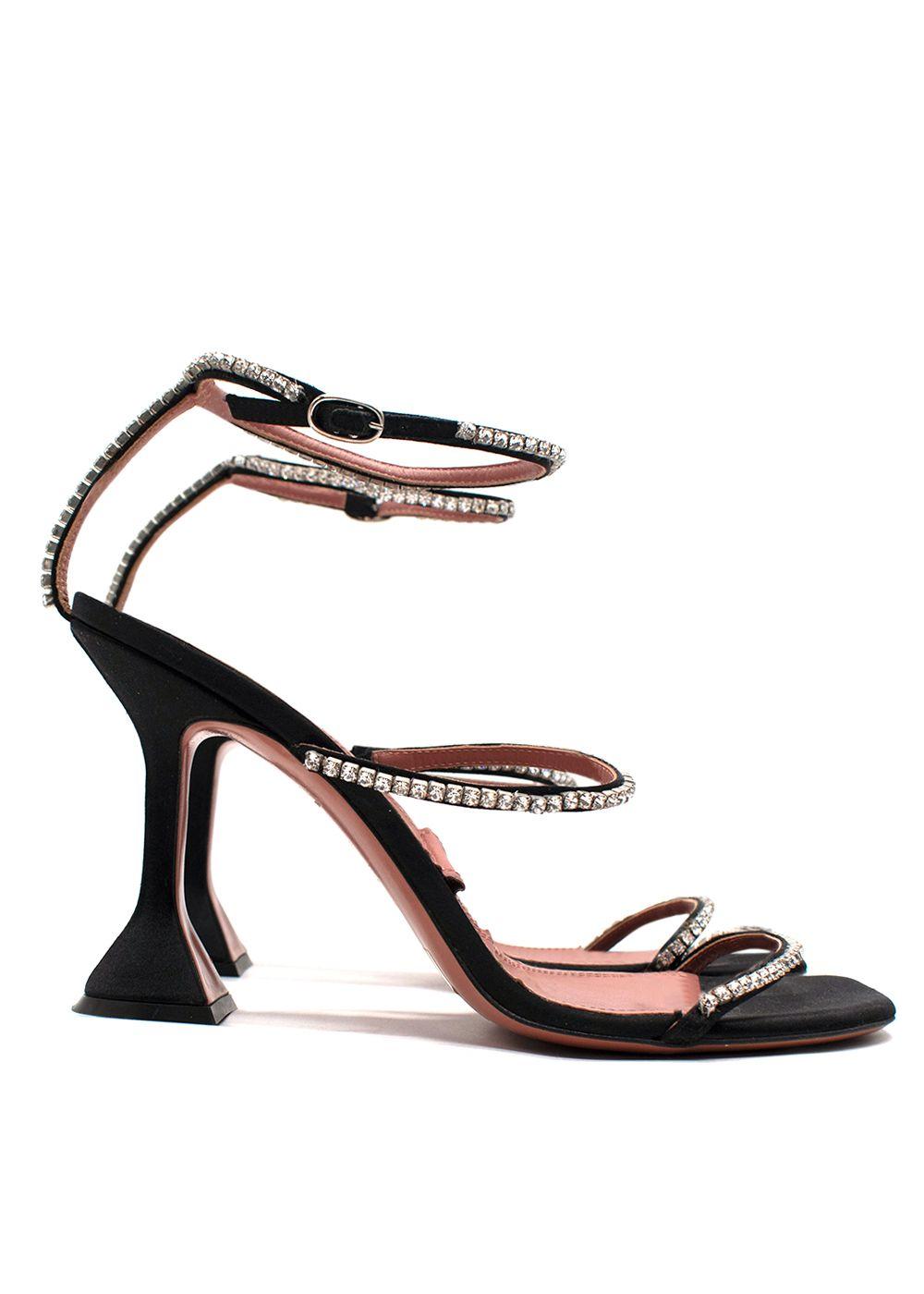Amina Muaddi Black Gilda Crystal-Embellished Heeled Sandal