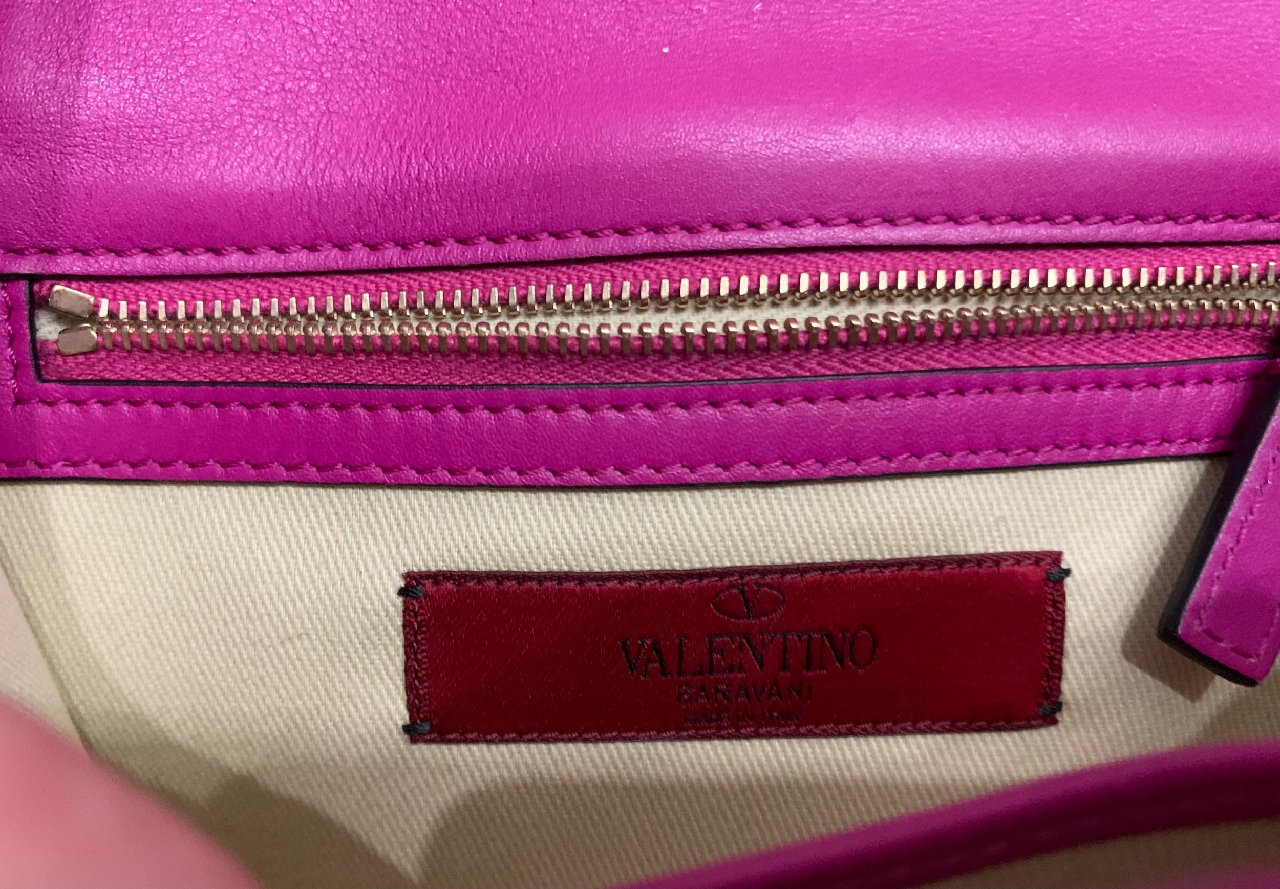 Fuschia Glam Lock Studded Shoulder Bag