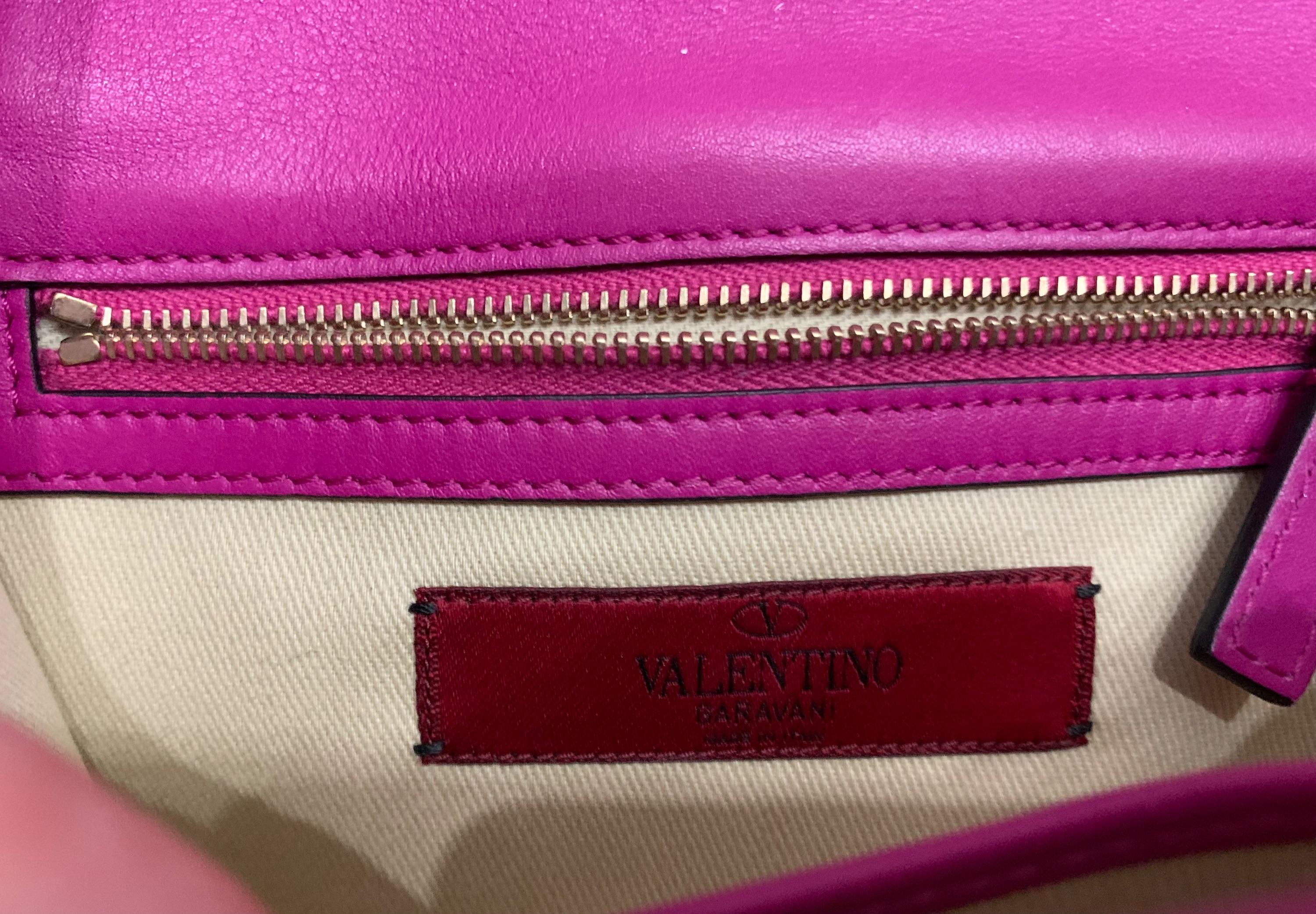Fuschia Glam Lock Studded Shoulder Bag