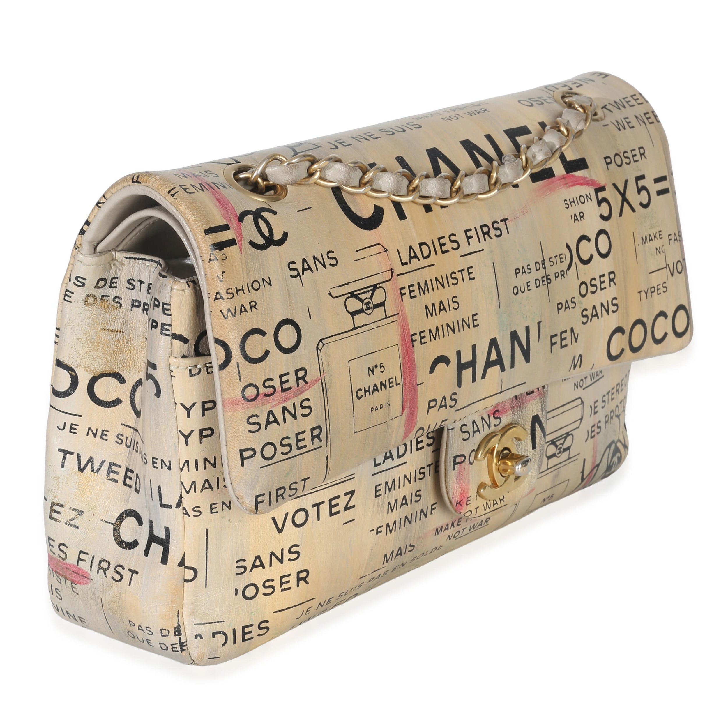 Chanel Newspaper Print Lambskin Medium Double Flap Bag