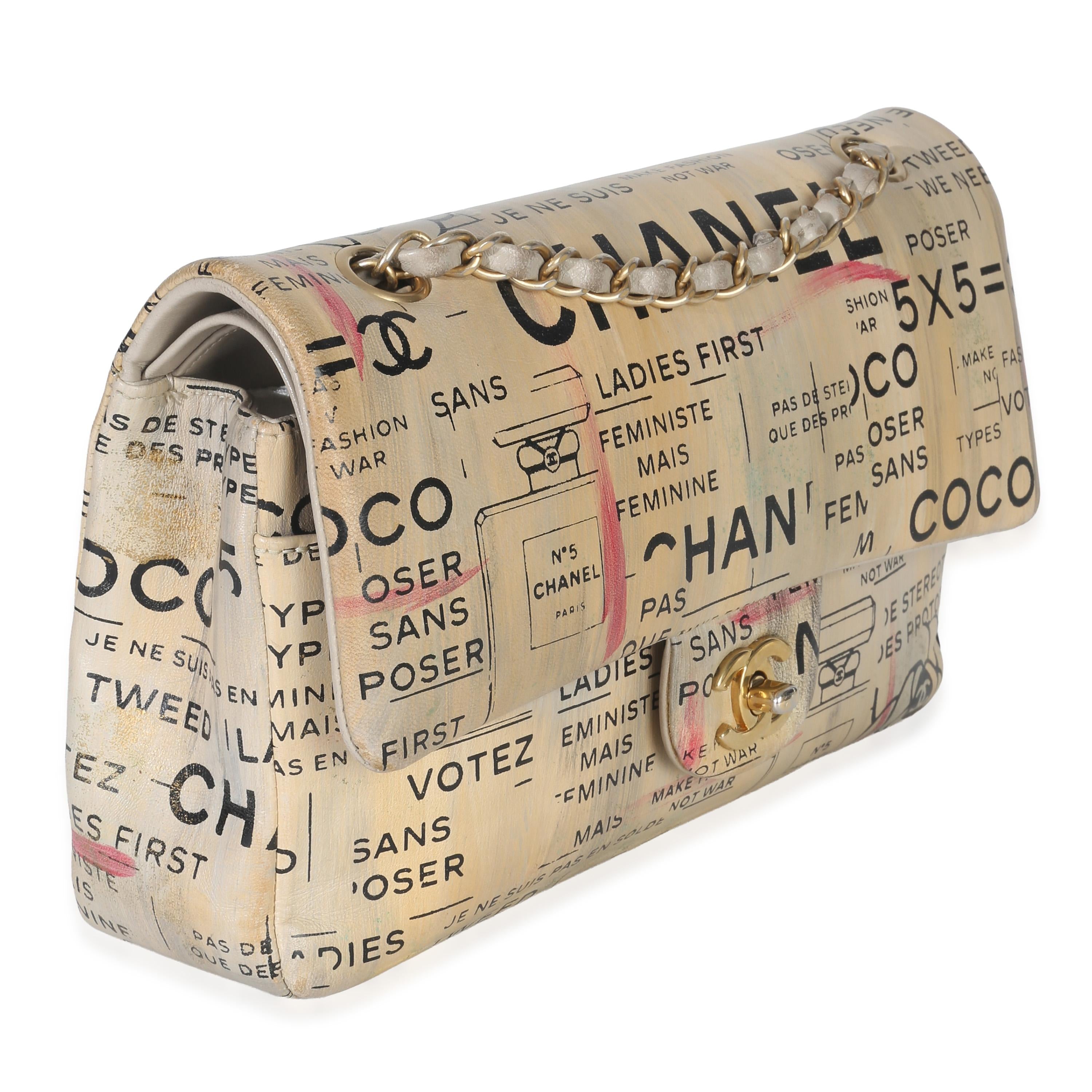 Chanel Newspaper Print Lambskin Medium Double Flap Bag