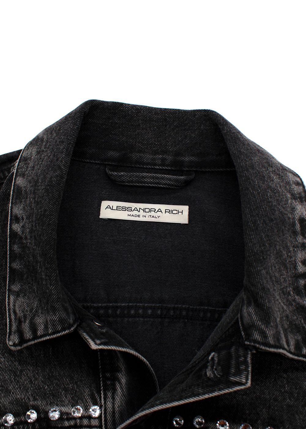 Alessandra Rich Washed Black Embellished Gem Denim Jacket