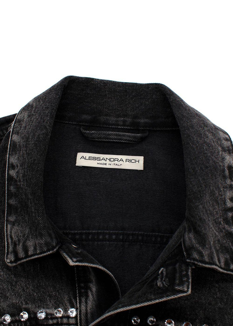Alessandra Rich Washed Black Embellished Gem Denim Jacket