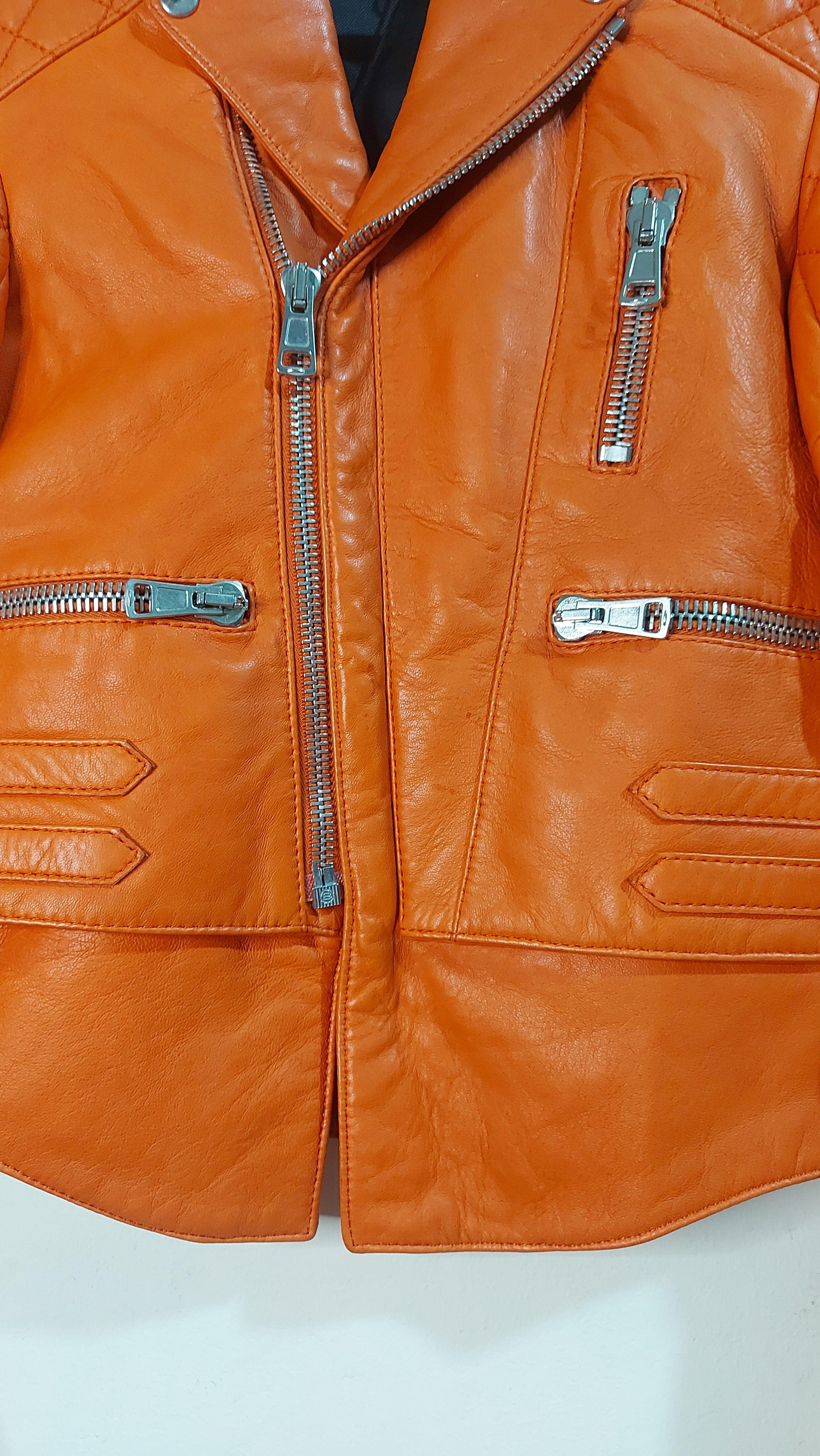 Orange Leather Biker Jacket