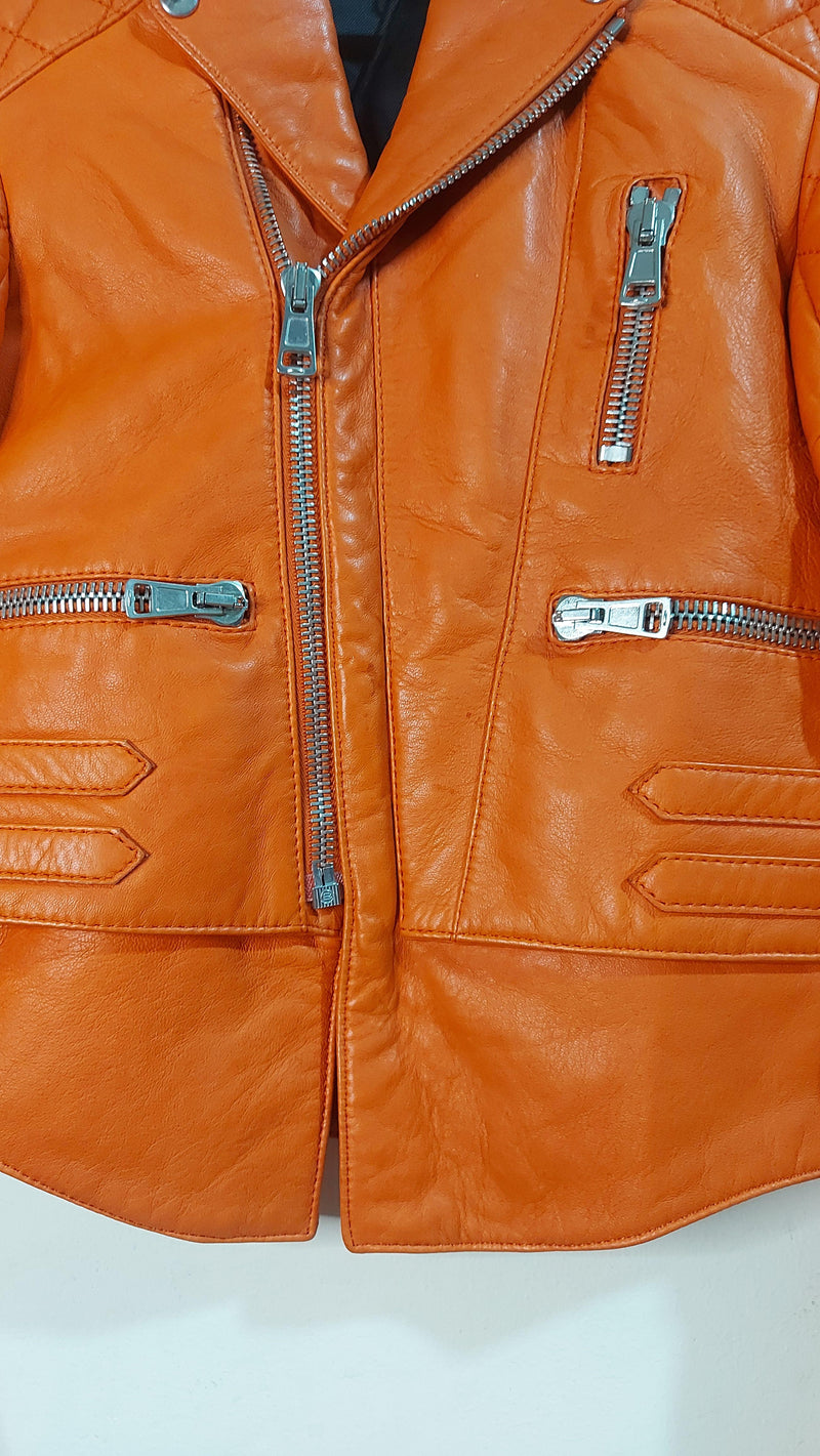 Orange Leather Biker Jacket