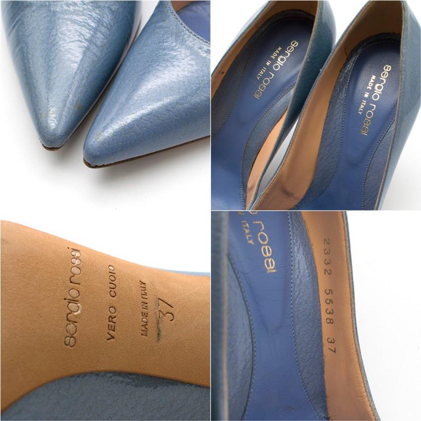 Sergio Rossi Blue Patent Leather Pointed Godiva Pumps