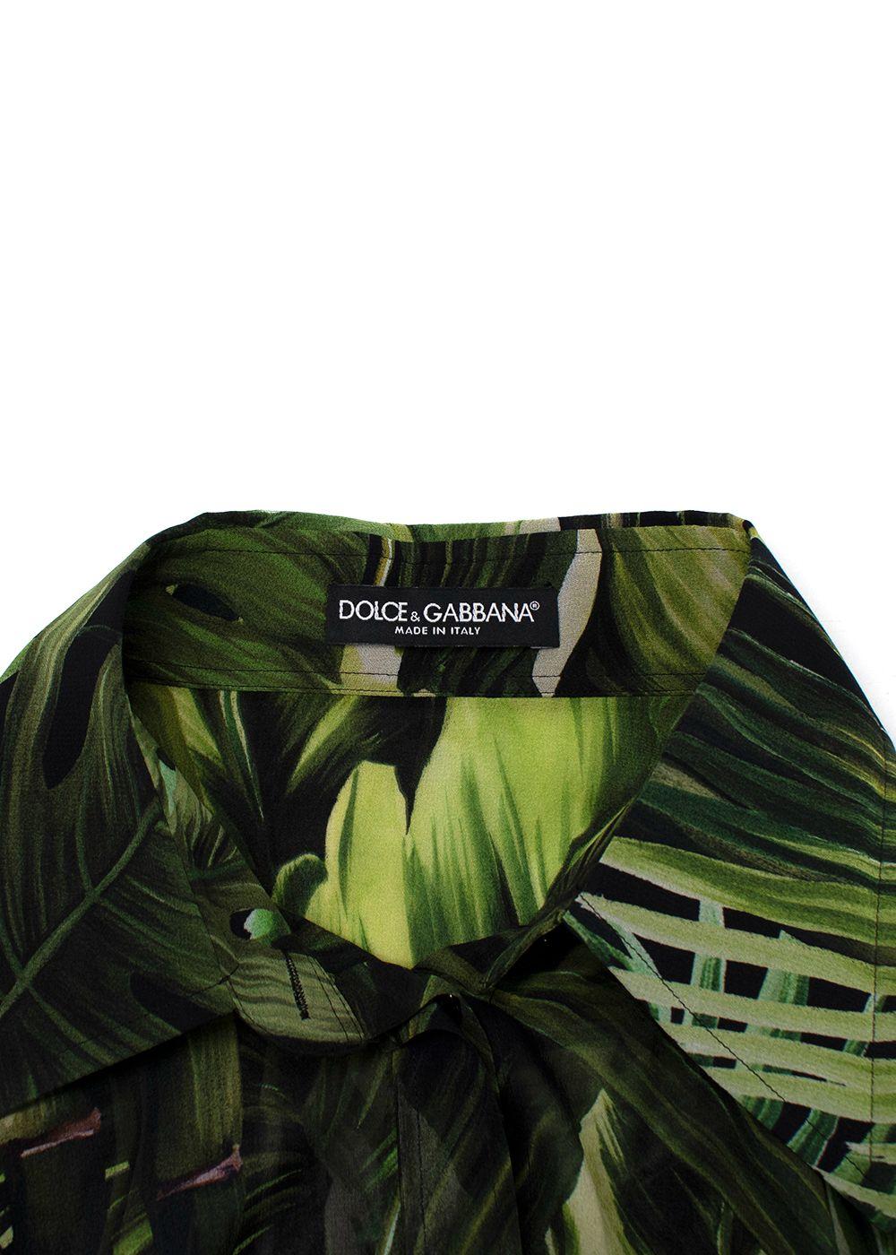 Dolce & Gabbana Green Banana-leaf print Silk Blouse