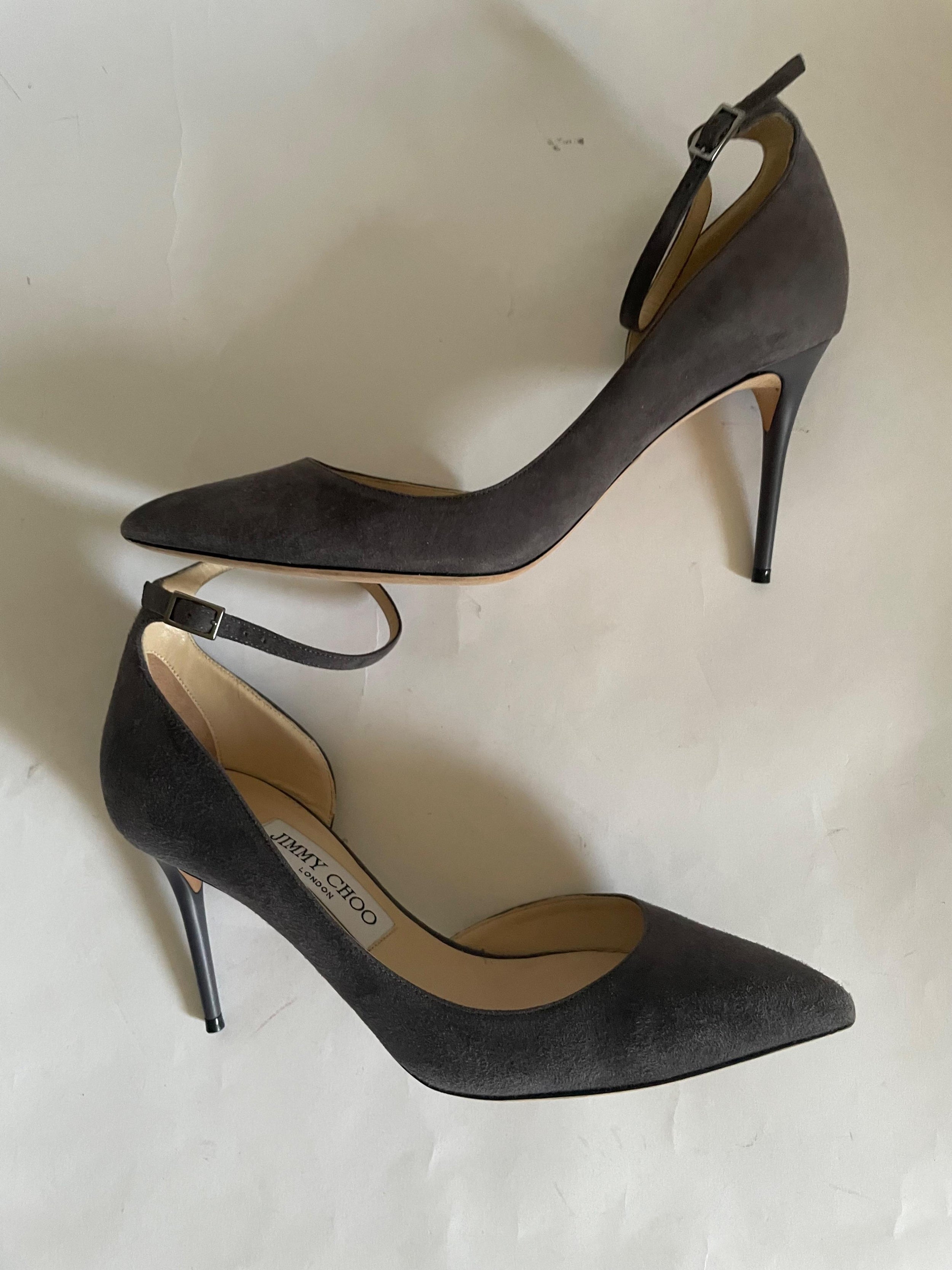 Jimmy Choo Lucy Grey Suede Half-d'Orsay Suede Pumps