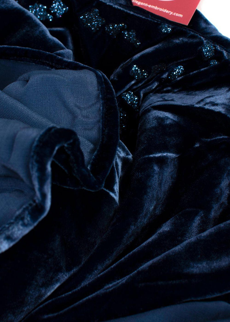 Elegant Embroidery Blue Velvet Kaftan
