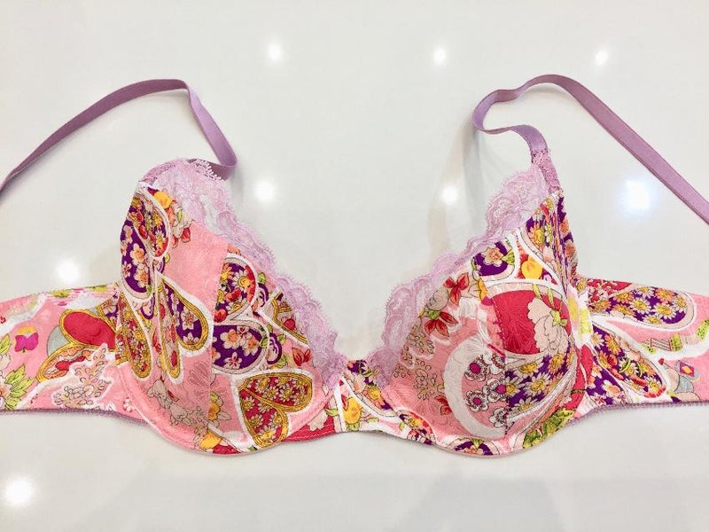 John Galliano Silk Jacquard Flower Power Print Bra & Thong Set