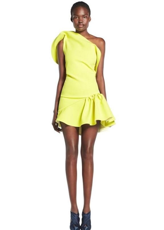 Maticevski Yellow Ruffled One Shoulder Mini Dress