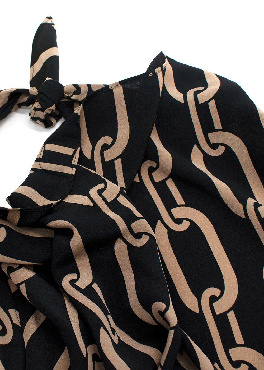 Nili Lotan Black Agathe Chain Print Silk Halterneck Top