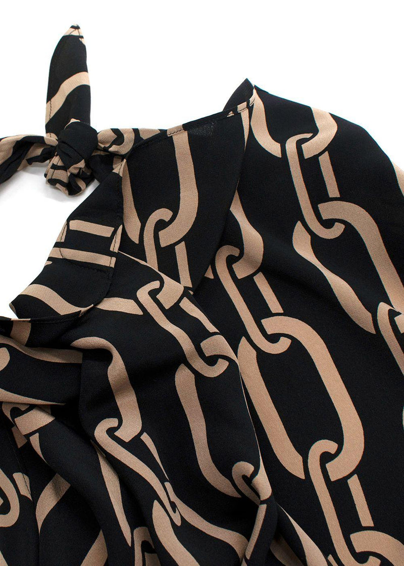 Nili Lotan Black Agathe Chain Print Silk Halterneck Top