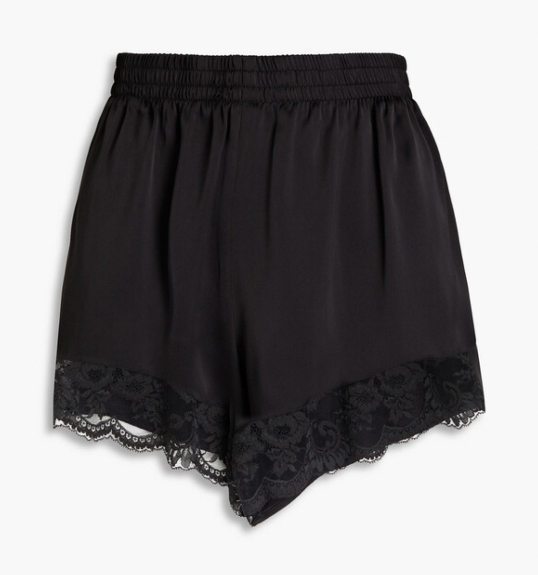Plisse Black Crepe de Chine Lace Trimmed Top & Shorts Set