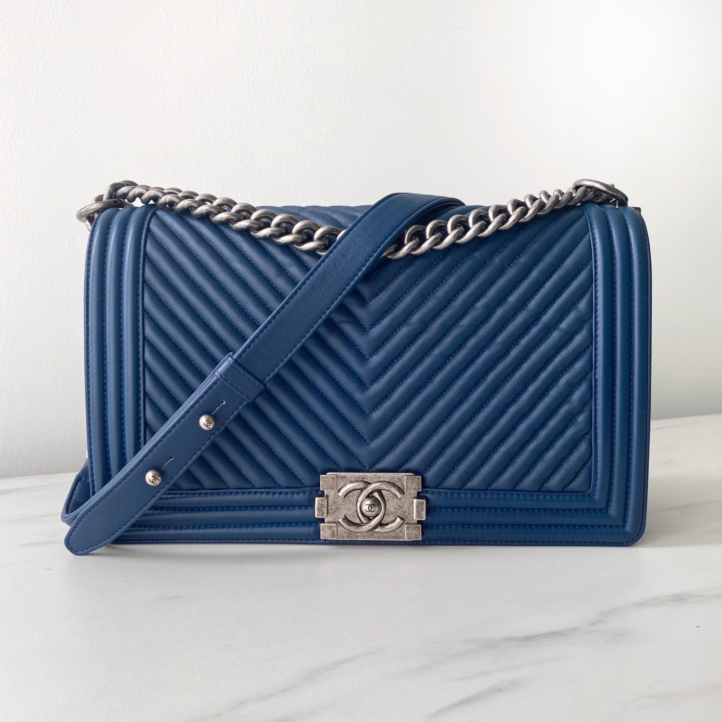 Blue Chevron Leather Boy Bag