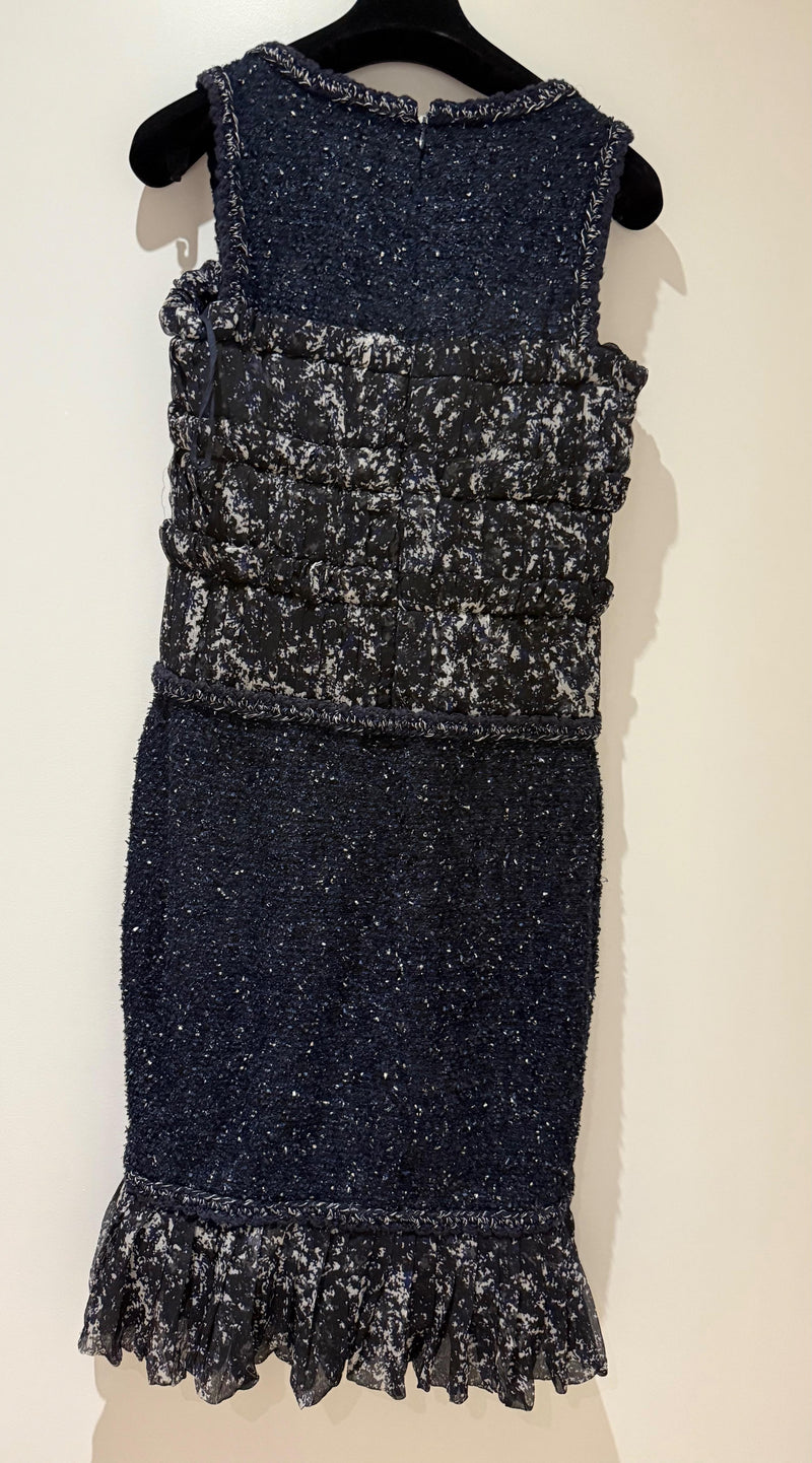 Silk Tweed Navy Dress