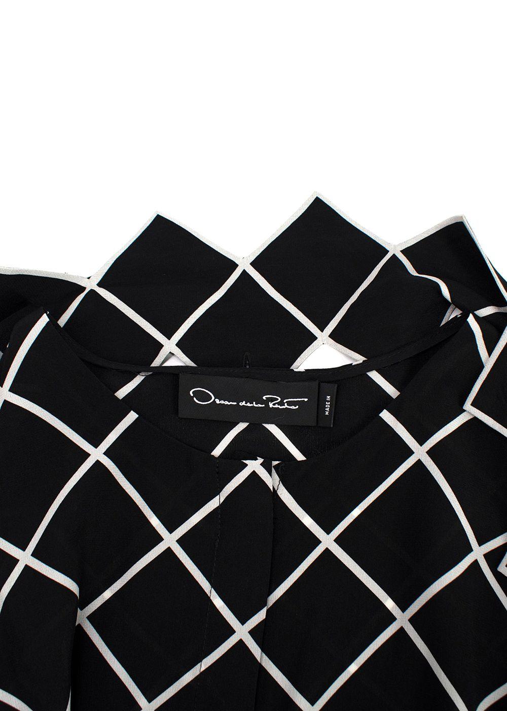 Oscar de La Renta Black and White Geometric Silk Blouse