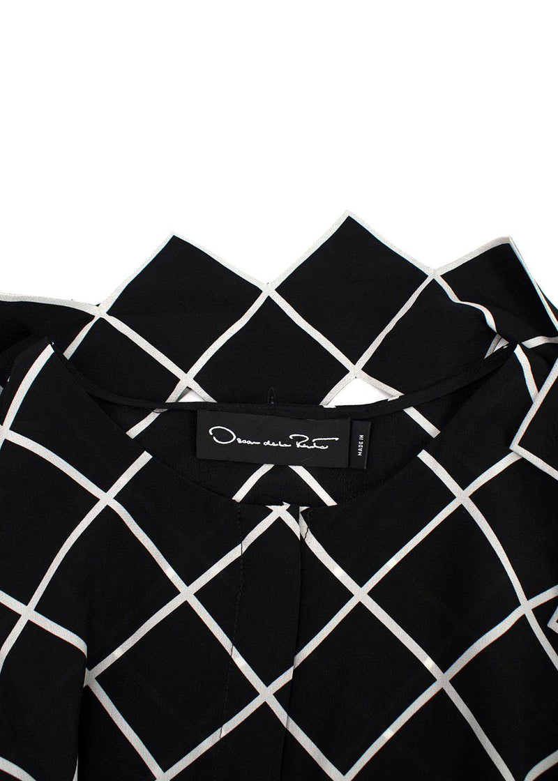 Oscar de La Renta Black and White Geometric Silk Blouse