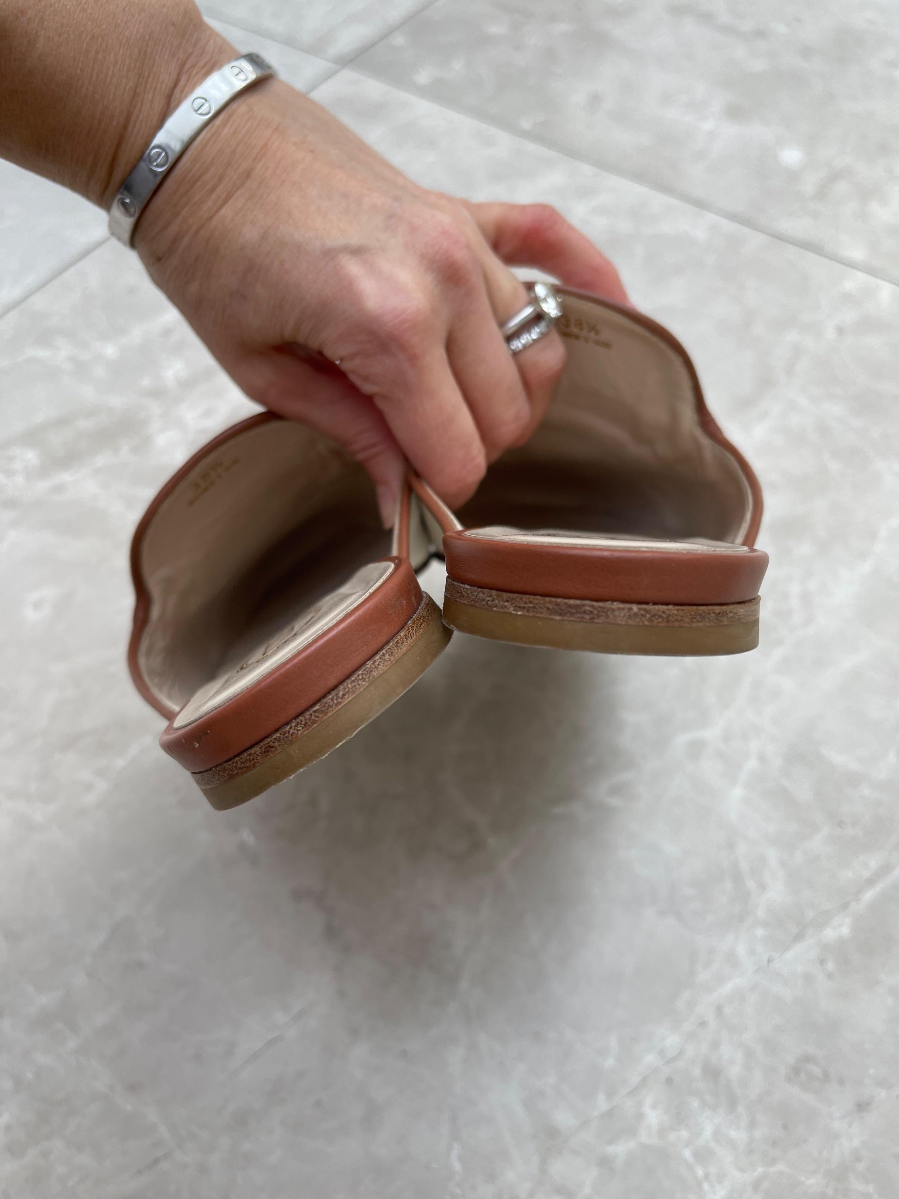 Ivory Canvas & Tan Leather Backless Loafers