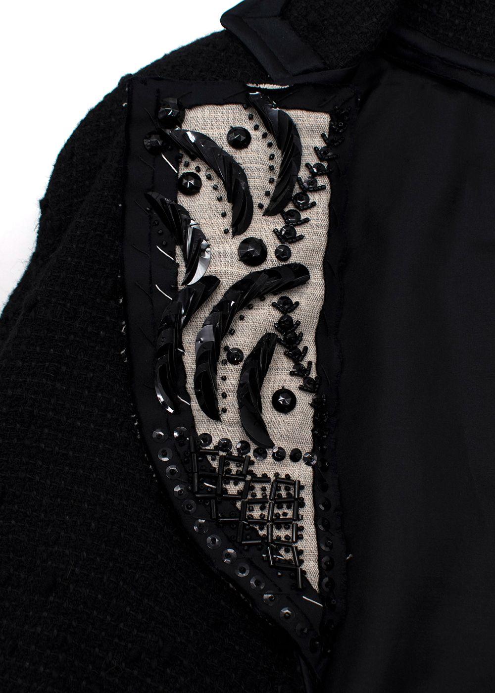Sequin Embellished Black Wool Tweed Jacket