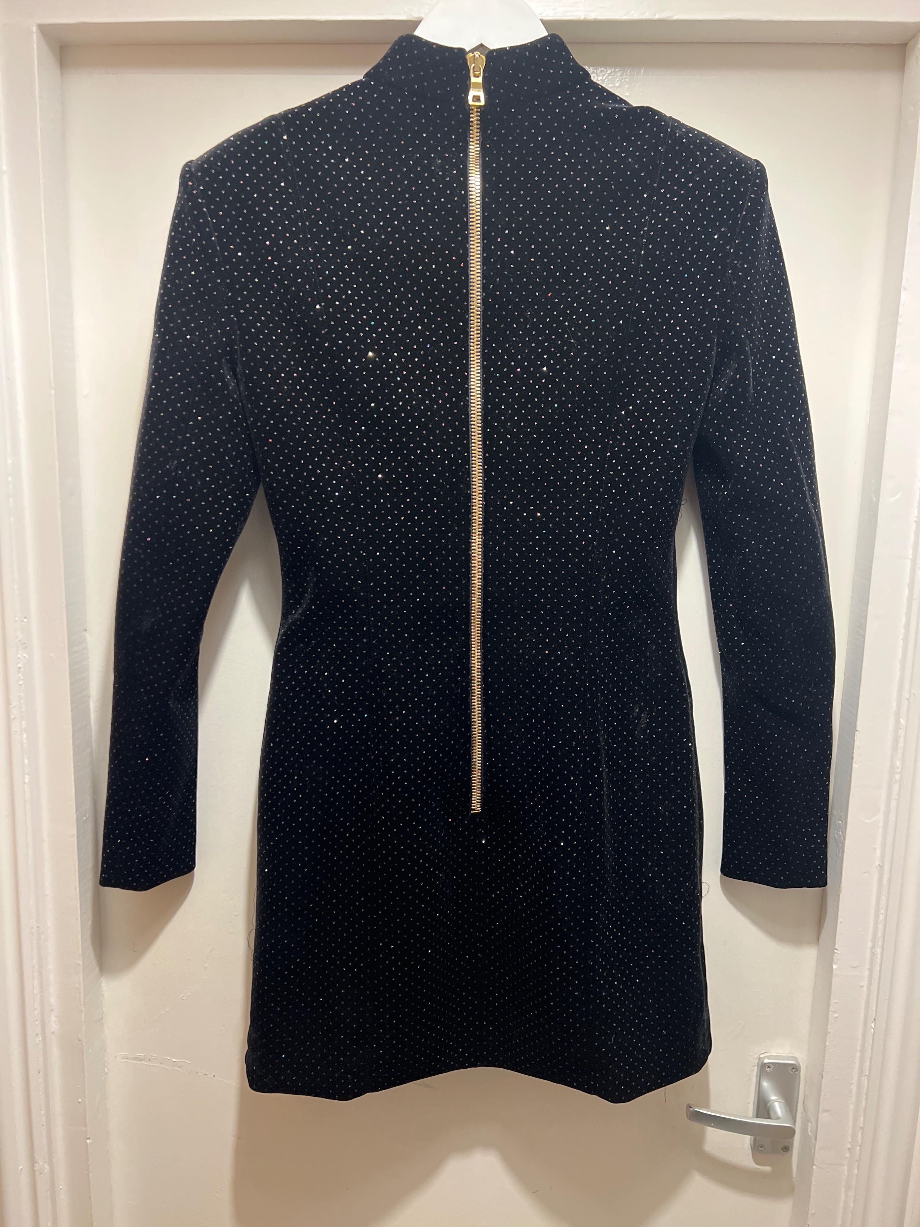 Balmain Black Velvet Embellished Mini Dress with Bow Detail