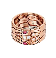 Bvlgari Serpenti diamond & rubellite 18k Rose Gold Ring - Size 53
