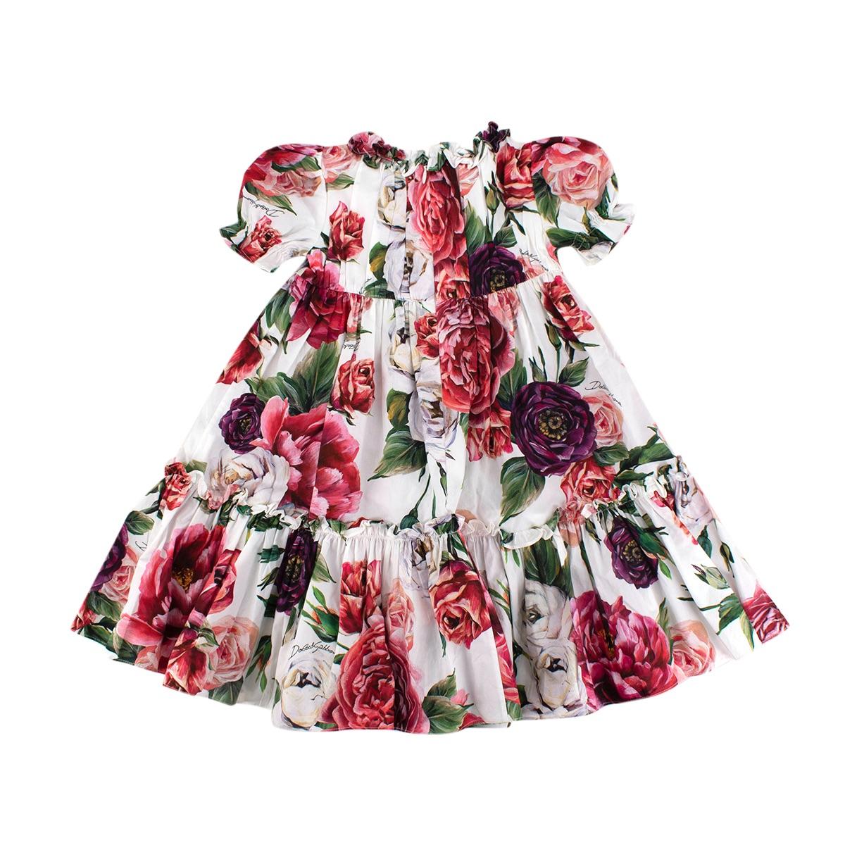 White Rose Print Cotton Dress & Bloomers
