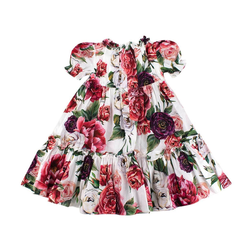White Rose Print Cotton Dress & Bloomers
