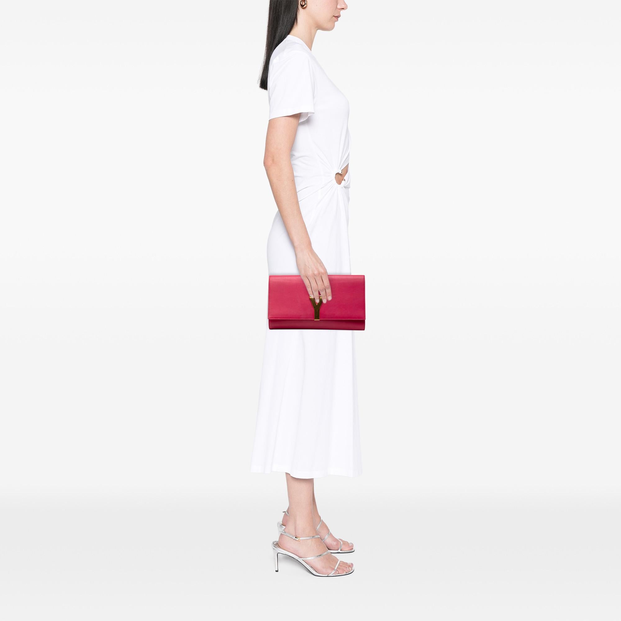 Saint Laurent Pink Leather Chyc Ligne Clutch