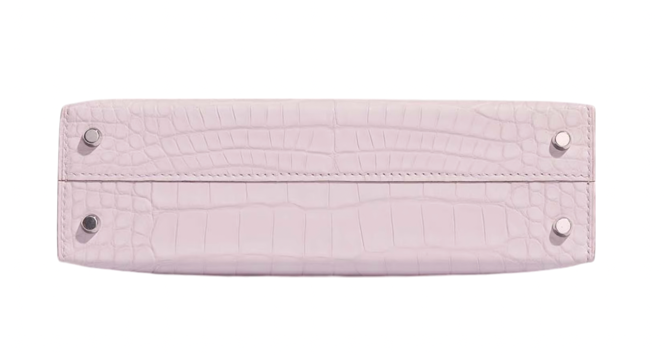 Mauve Pâle 20 cm Sellier Mississippiensis Alligator Matte Kelly  Palladium Hardware