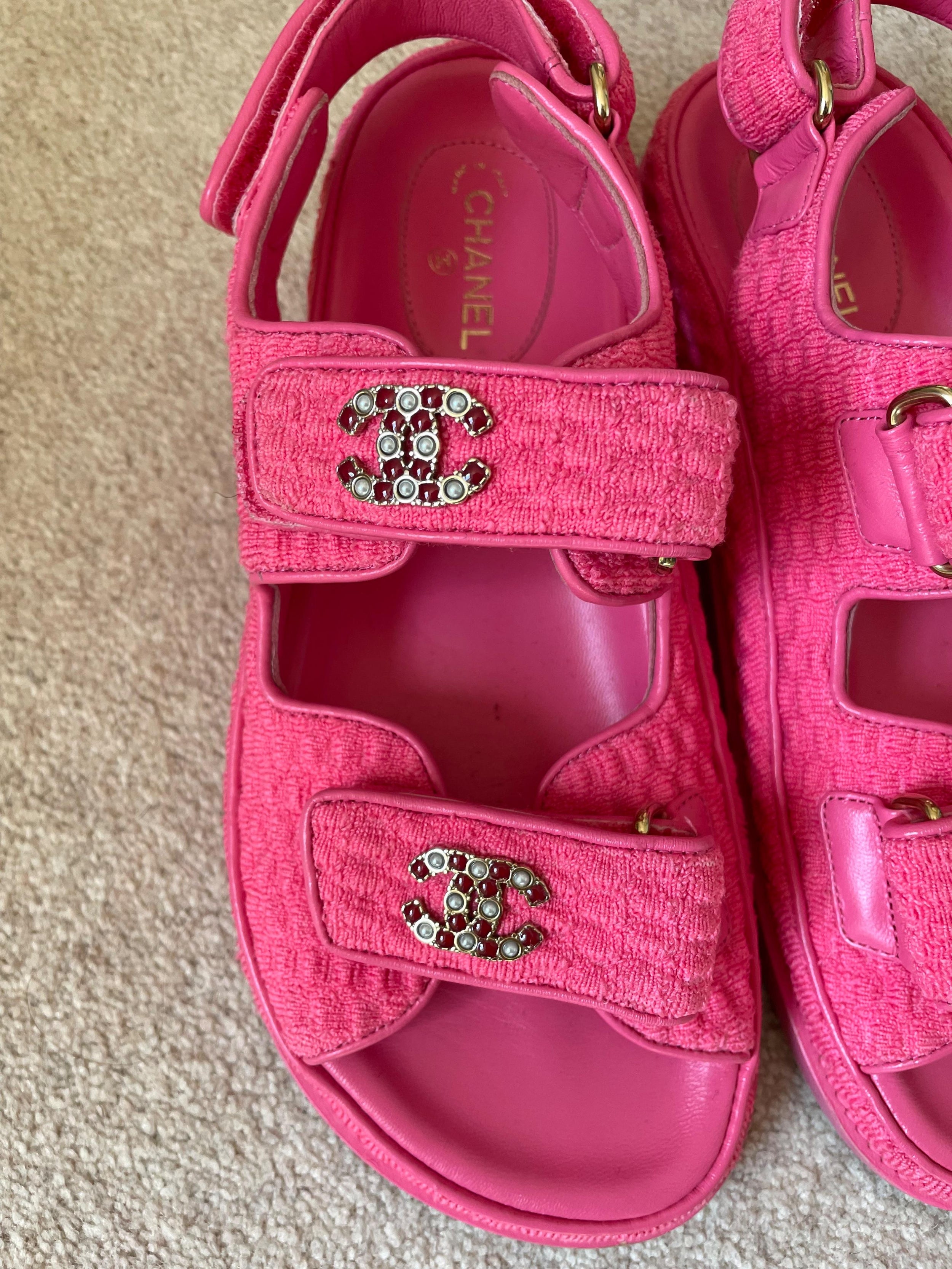 Chanel Pink Tweed Dad Sandals