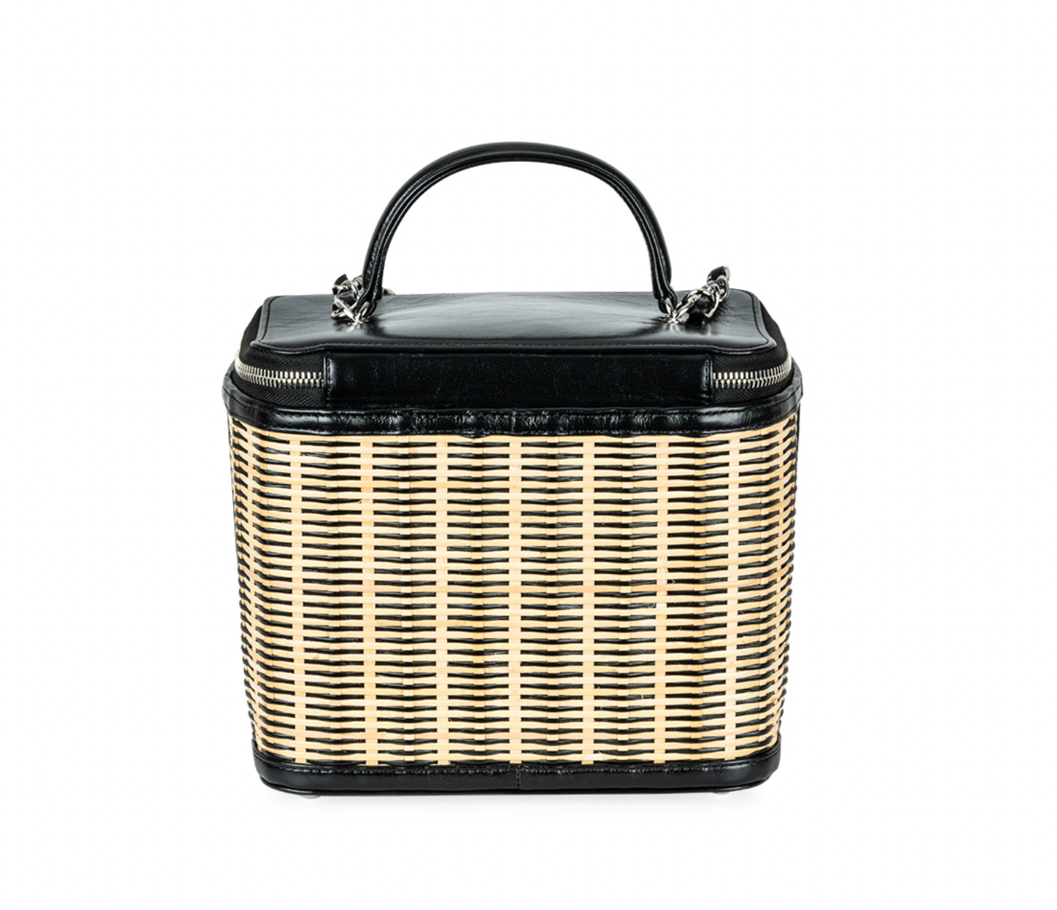 black lambskin & natural rattan Vanity Case bag
