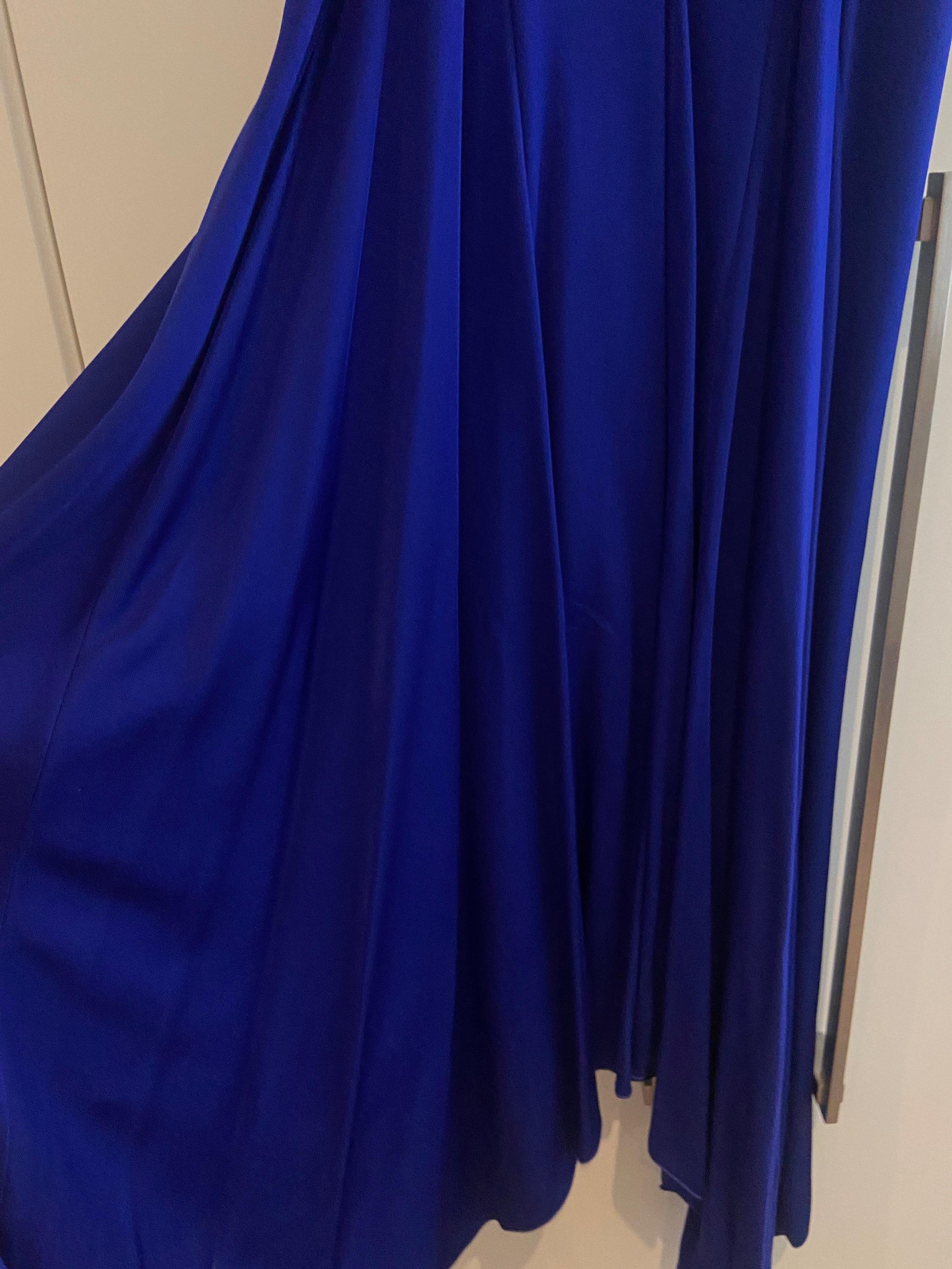 Blue Jersey Twist Asymmetric Midi Dress