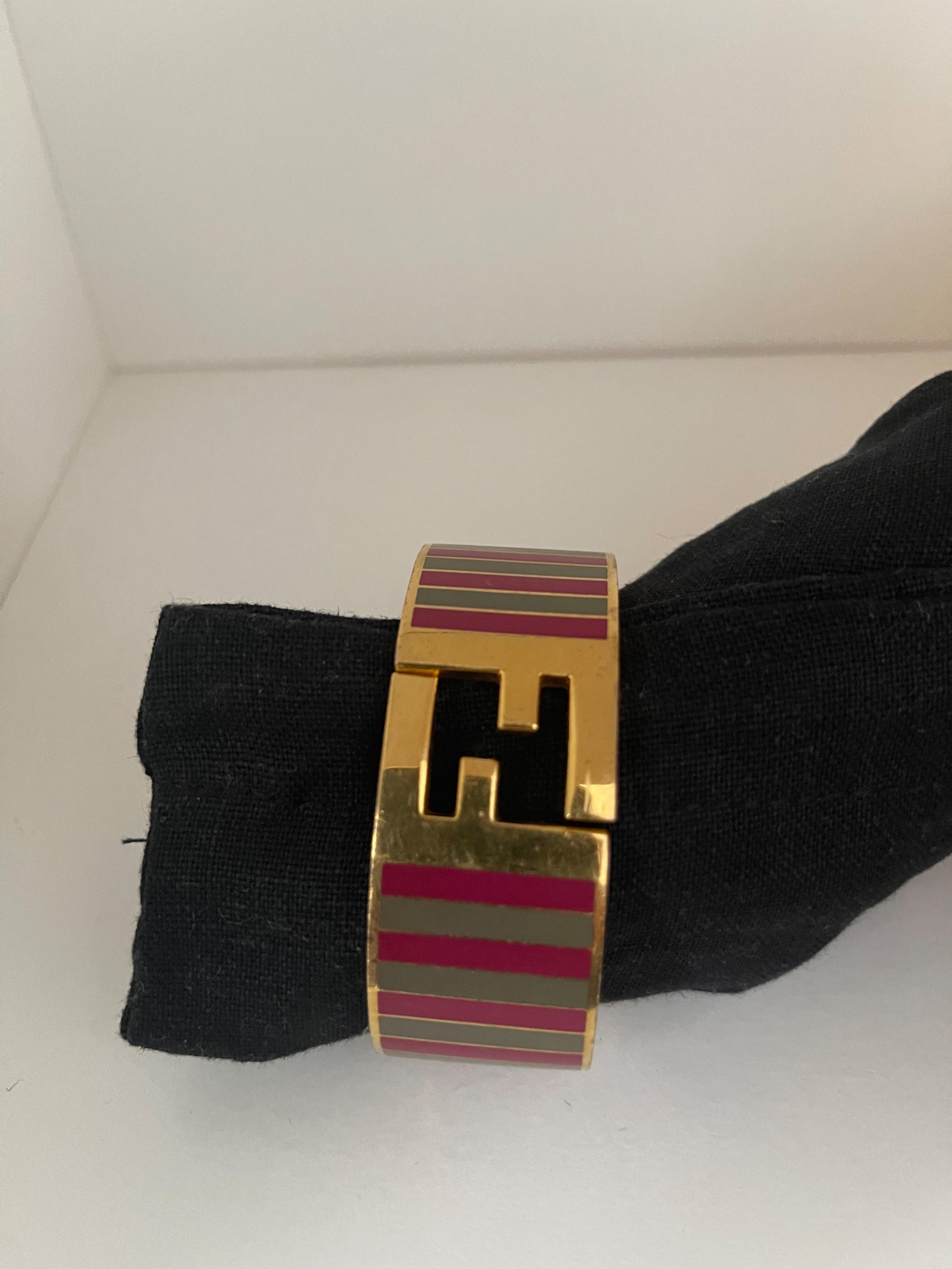 Striped enamel & gold-tone metal FF bangle