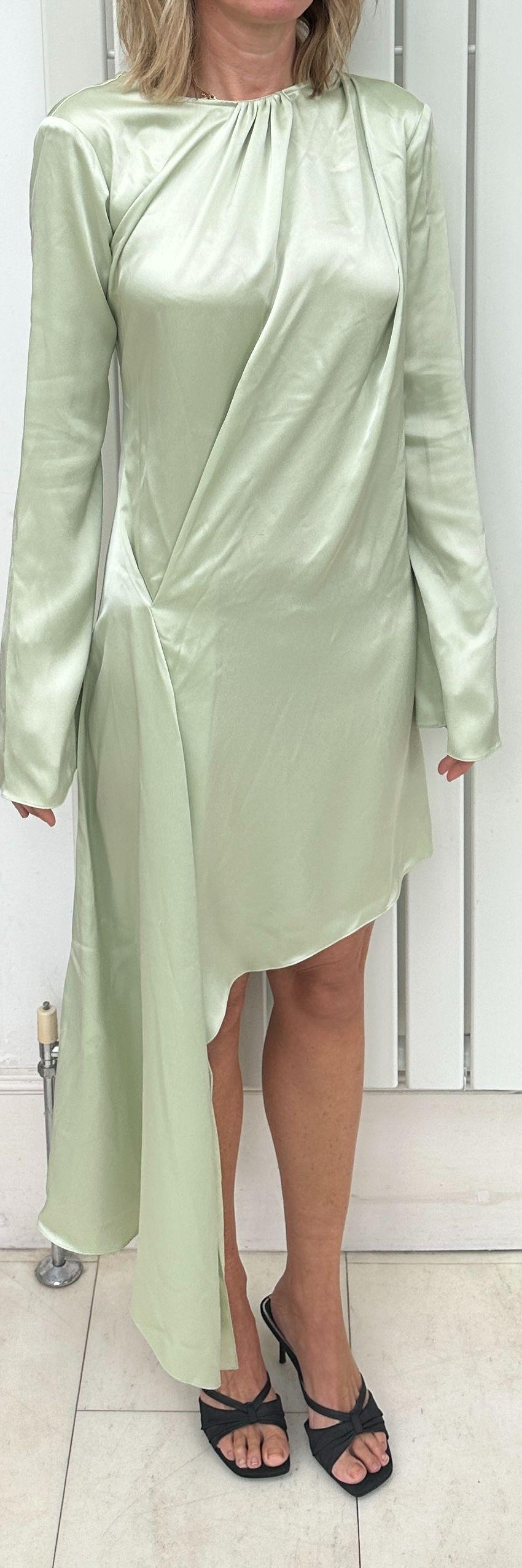 JW Anderson Green Satin Asymmetric Mini Dress