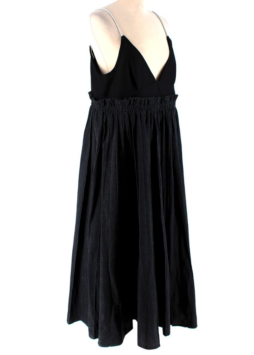 Sacai Black Wool Pleated Denim Skirt Midi Dress