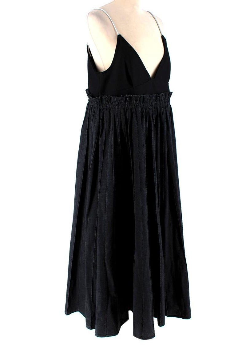 Sacai Black Wool Pleated Denim Skirt Midi Dress