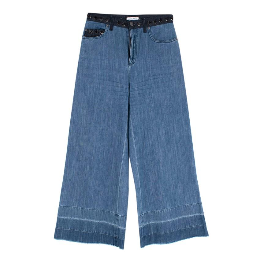 Sonia Rykiel Mid-Wash Wide Leg Denim Jeans with Crystal Waistband