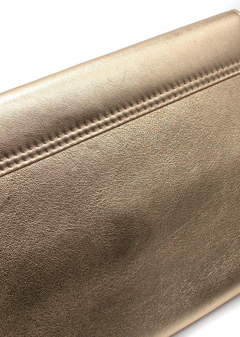 Serena Uziyel Metallic Gold Envelope Chain Detail Clutch