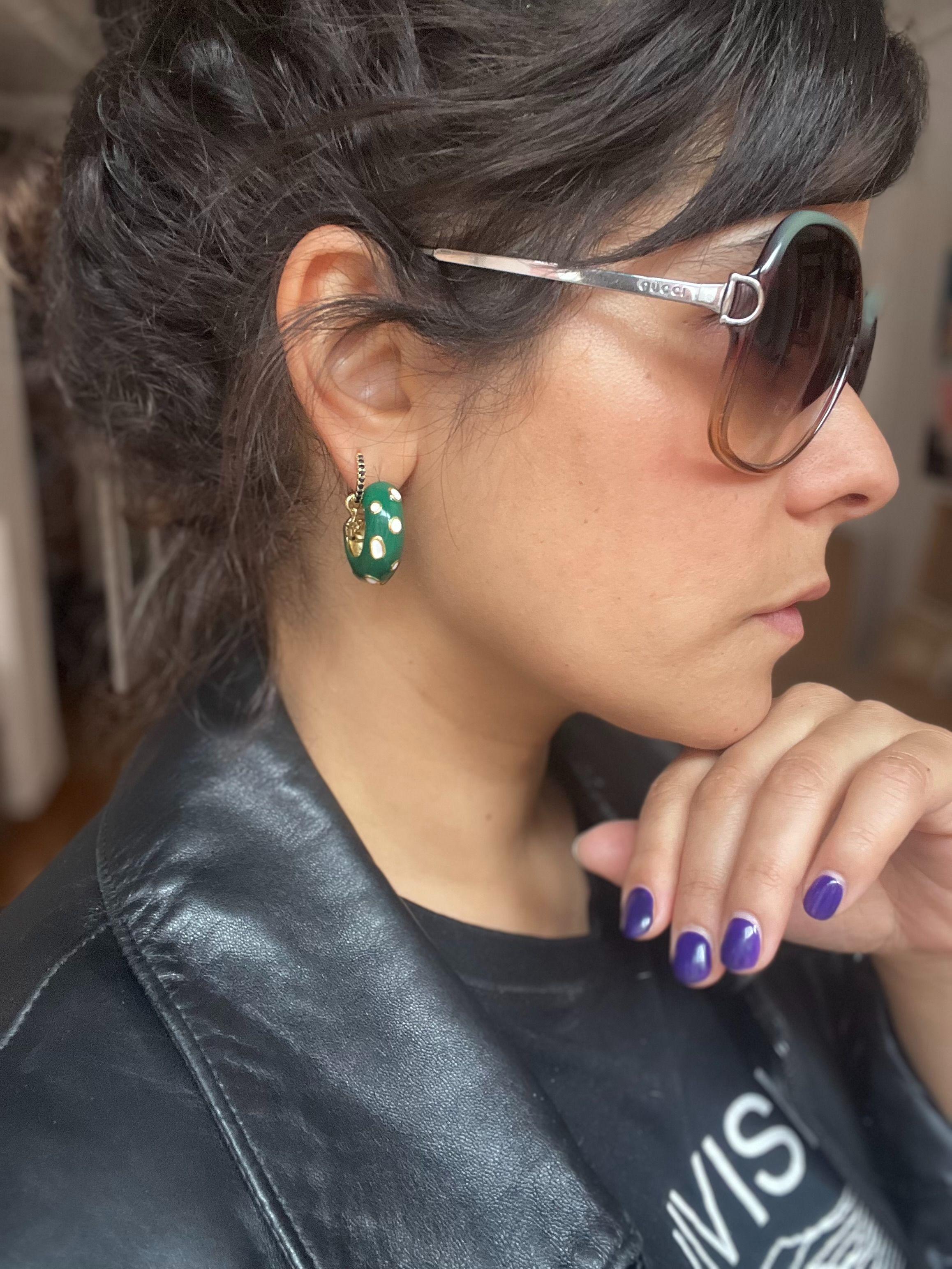Bottega Veneta Green Studded Hoop Earrings