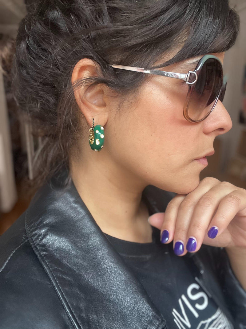 Bottega Veneta Green Studded Hoop Earrings