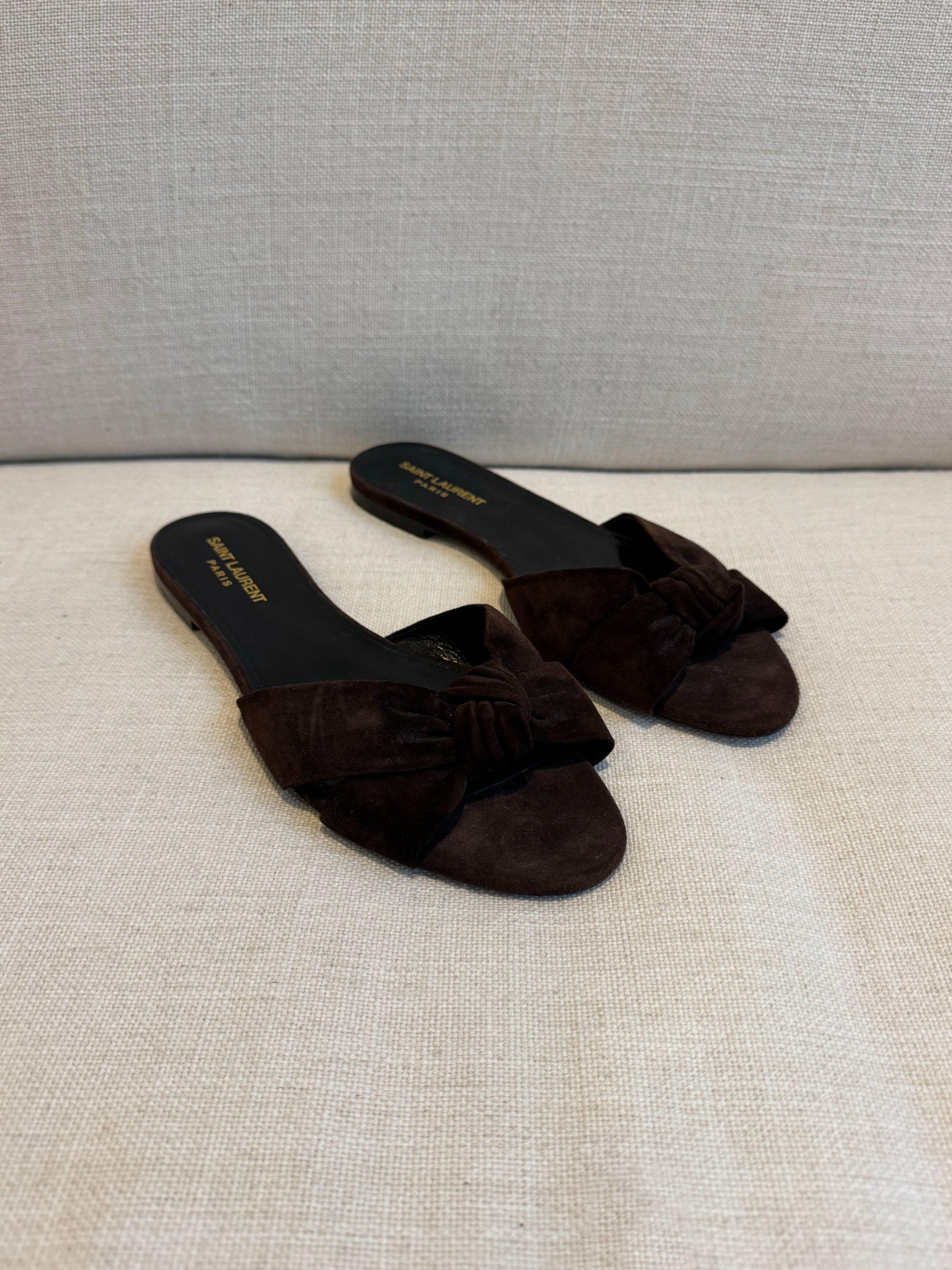 Saint Laurent Brown Suede Bianca Flat Sandals