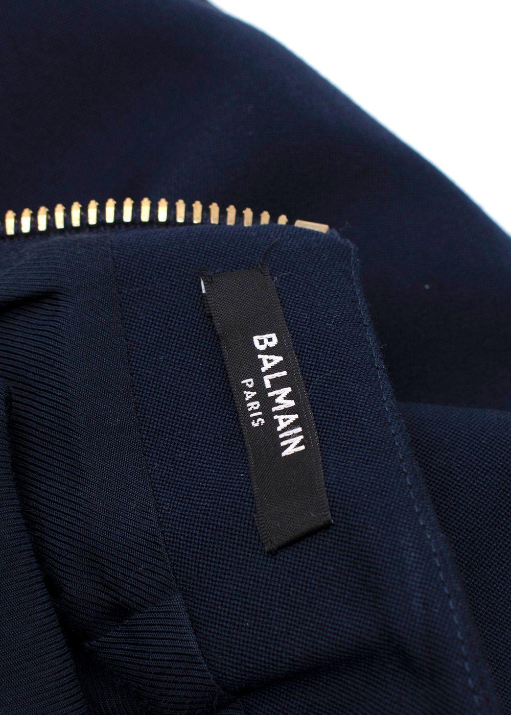 Balmain Navy Double Breasted Effect Wool Mini Skirt