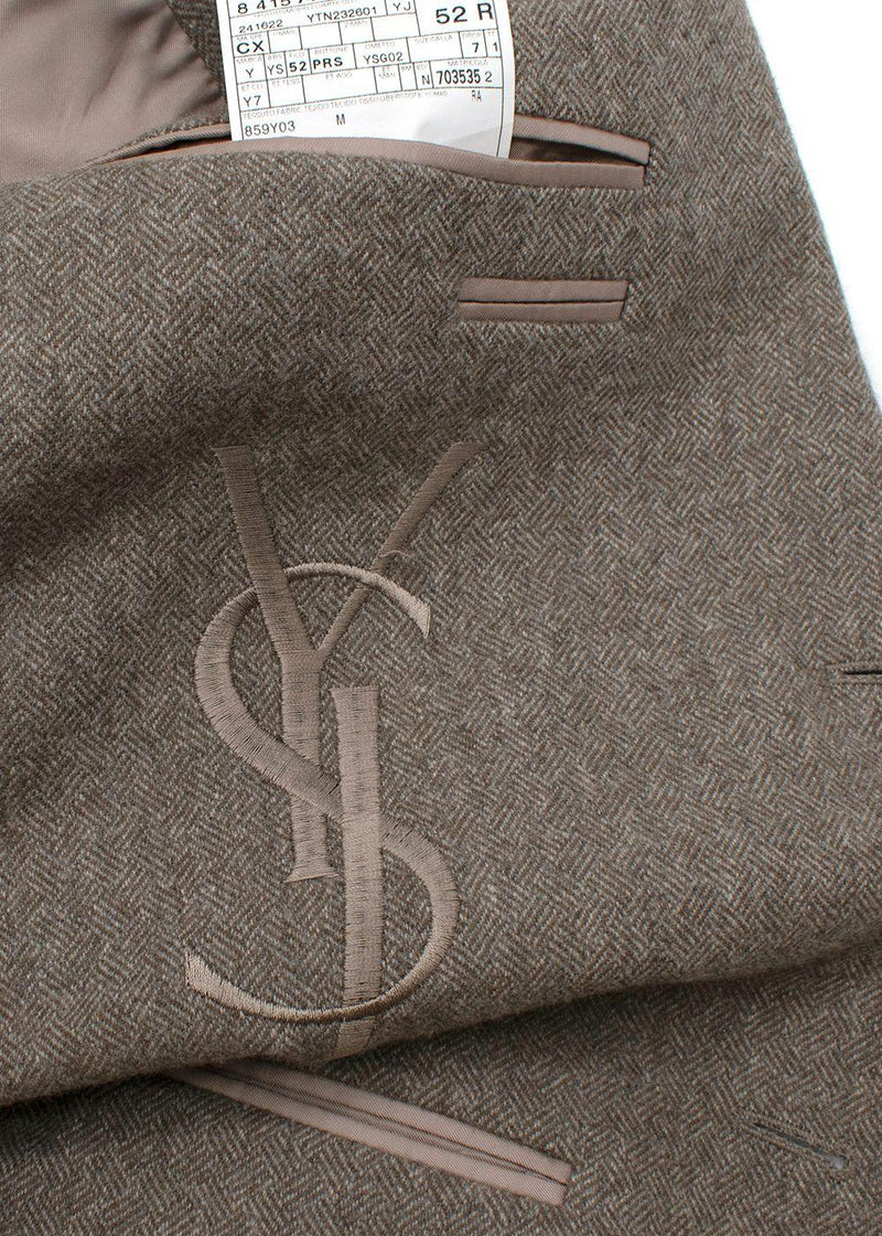 Vintage Stone Herringbone Tweed Single Breasted Blazer
