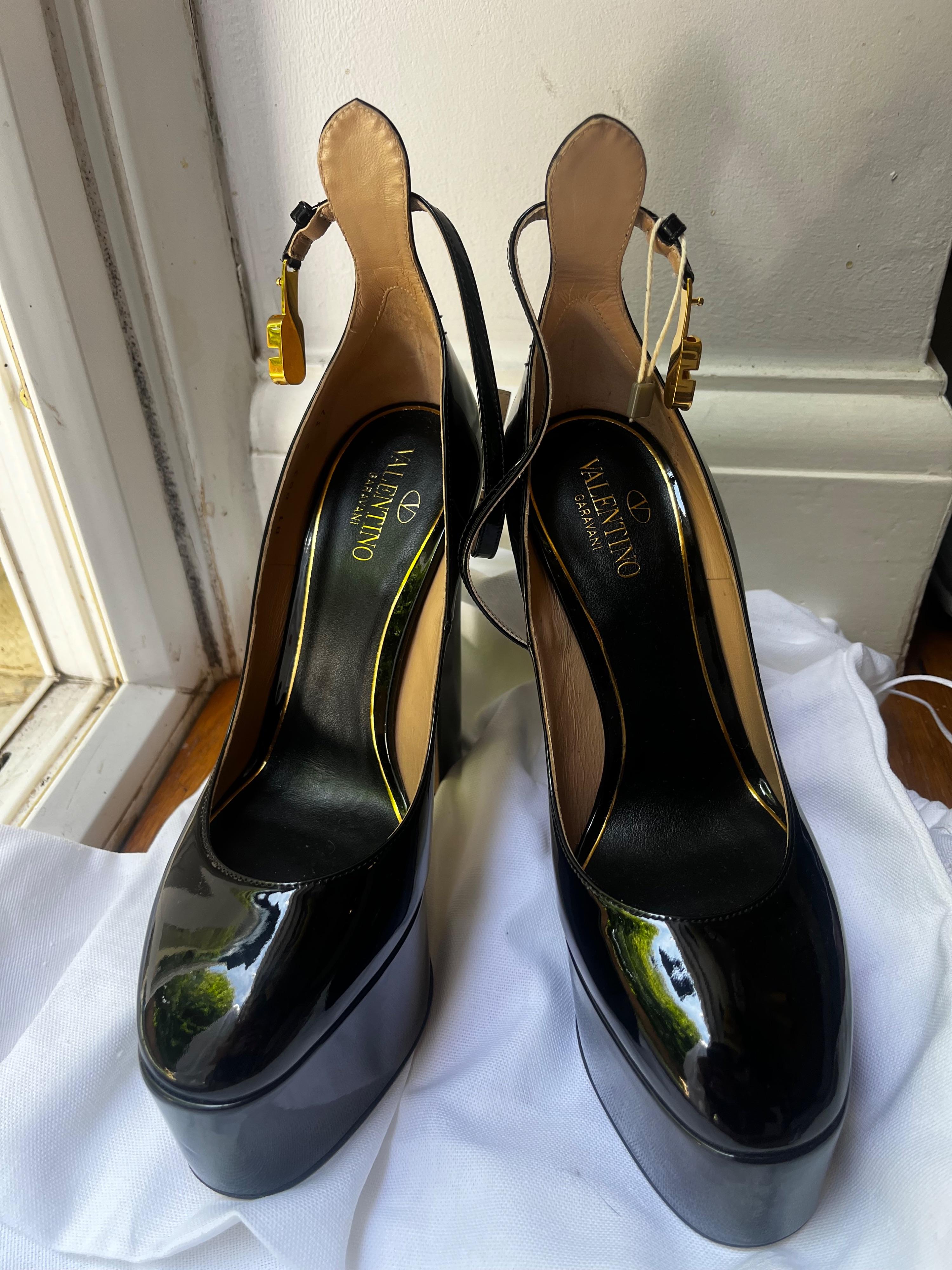 Valentino Black Patent Tan Go Heels