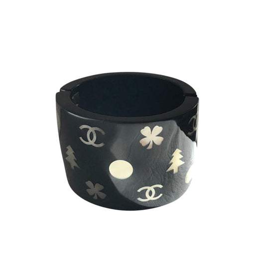 Chanel Black Perspex Mother Of Pearl Inlaid Cuff