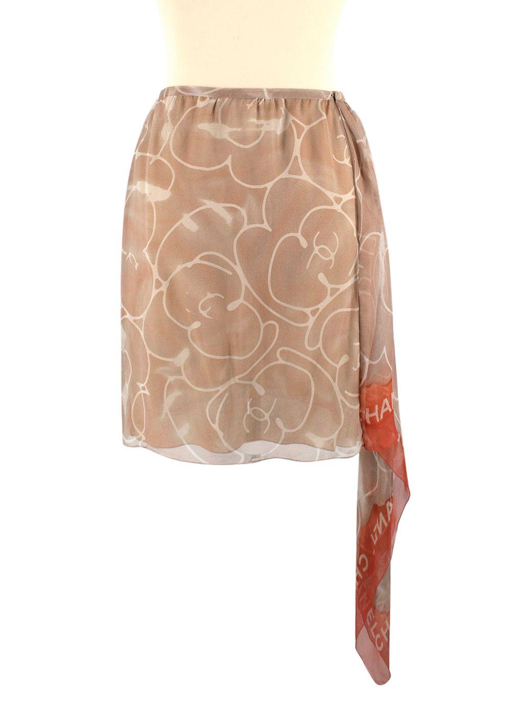 Chanel Vintage Silk Chiffon Camellia-Print Skirt