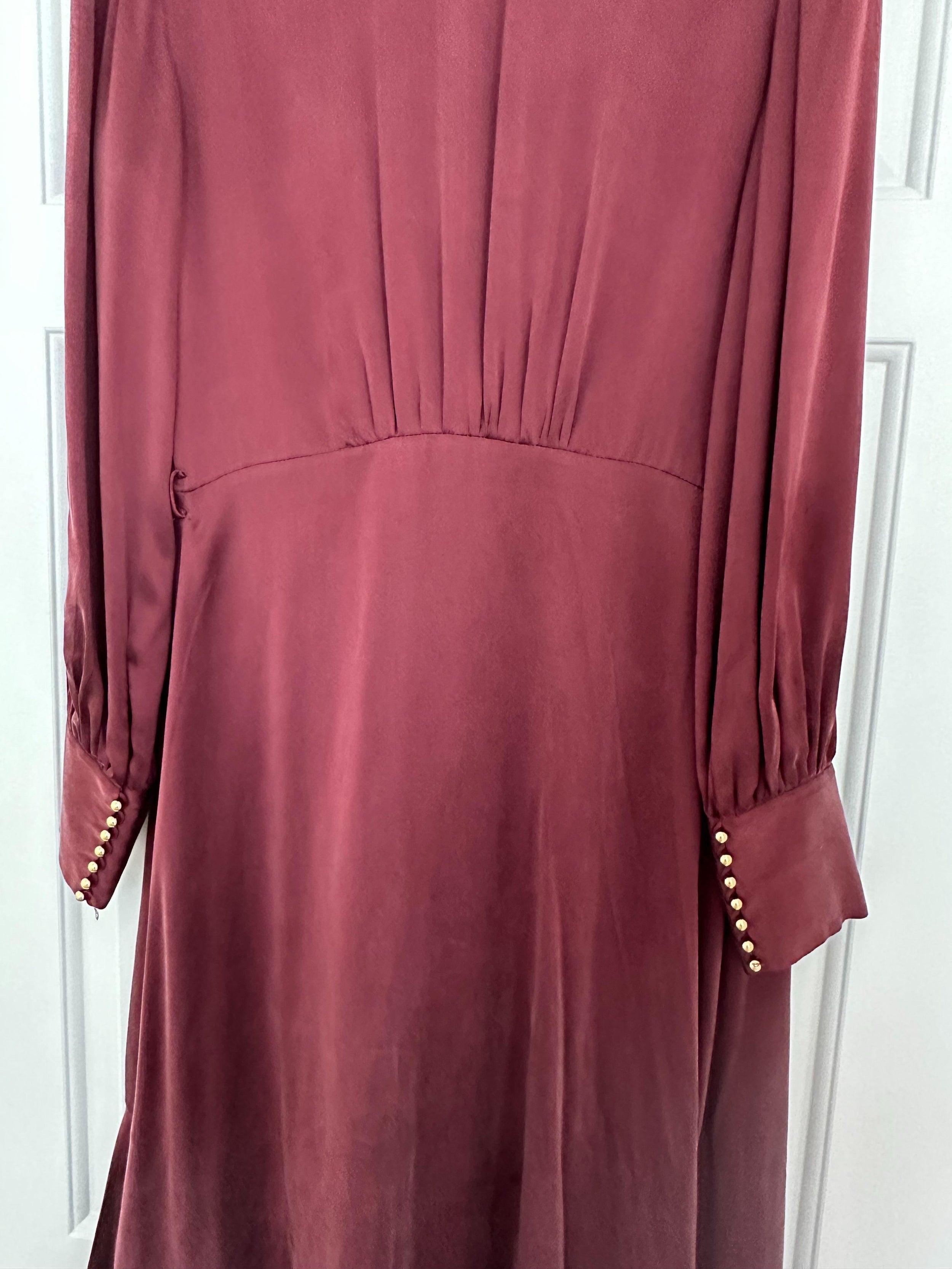 Burgundy Silk Satin Wrap Midi Dress