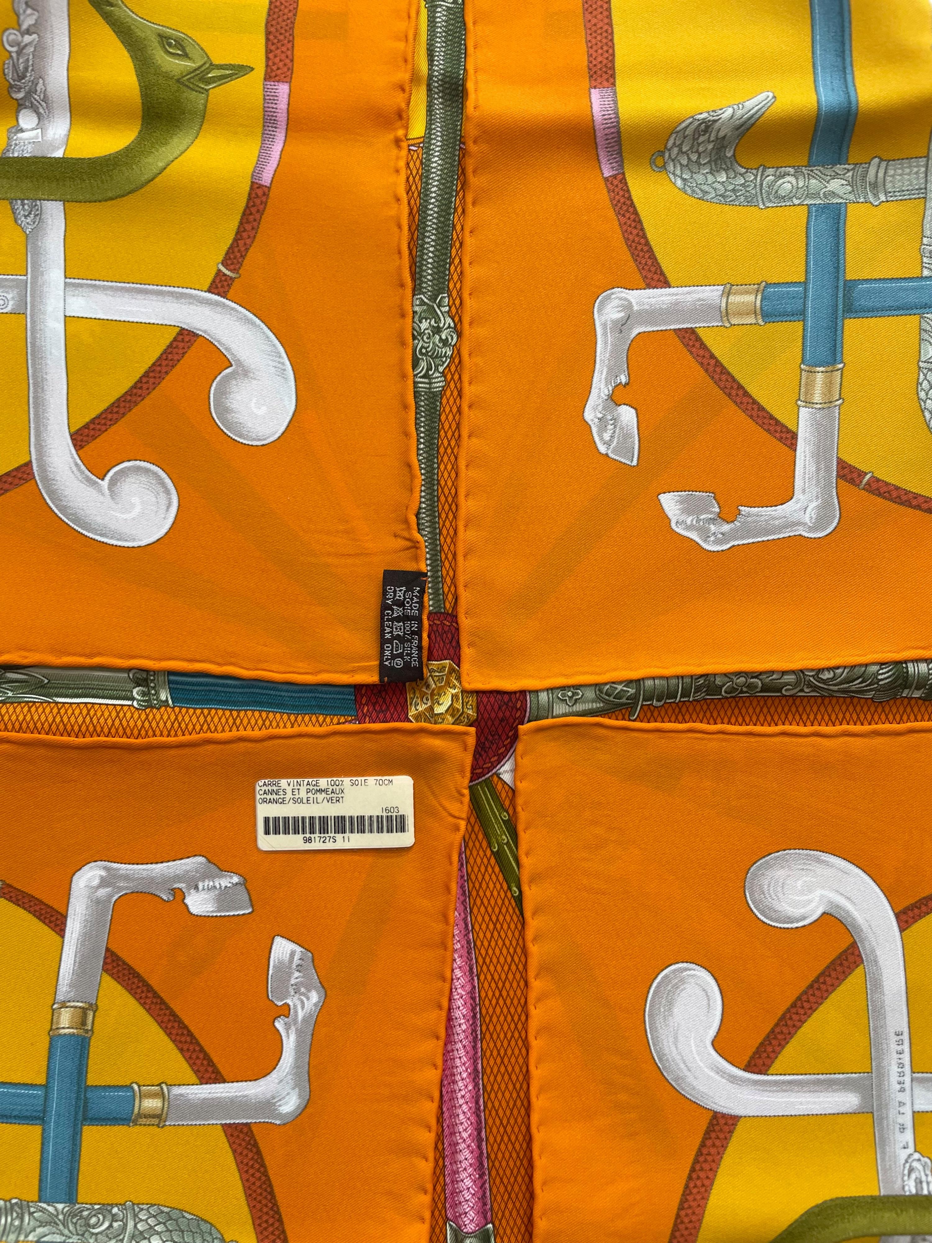 Hermes Orange Cannes et Pommeaux Silk Scarf