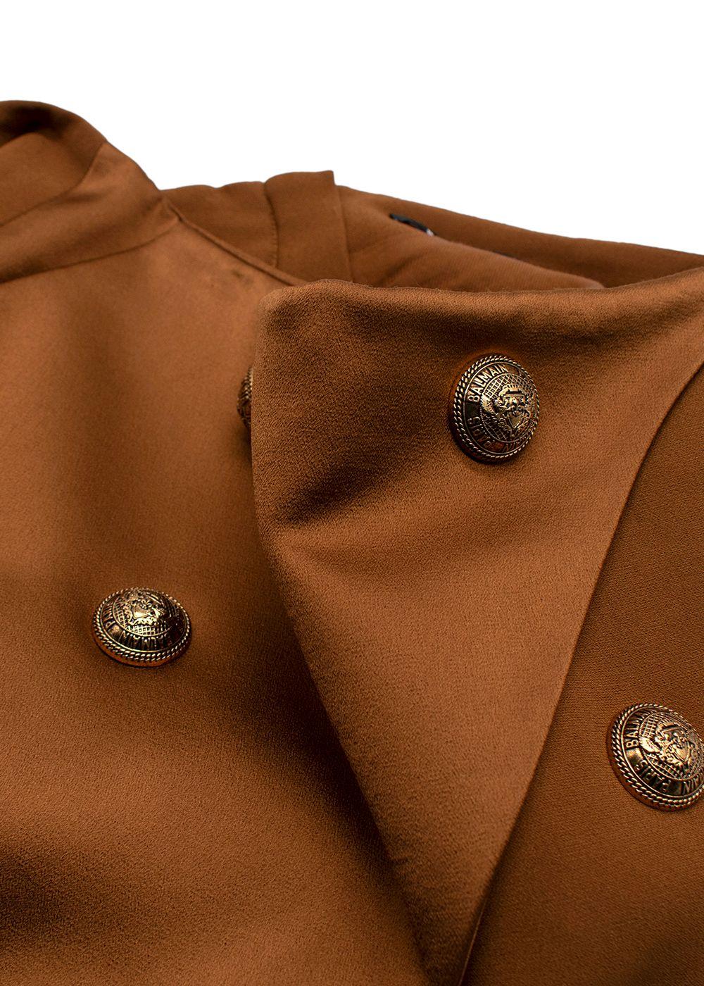 Balmain Tan Satin Skort with Gold Button Detail